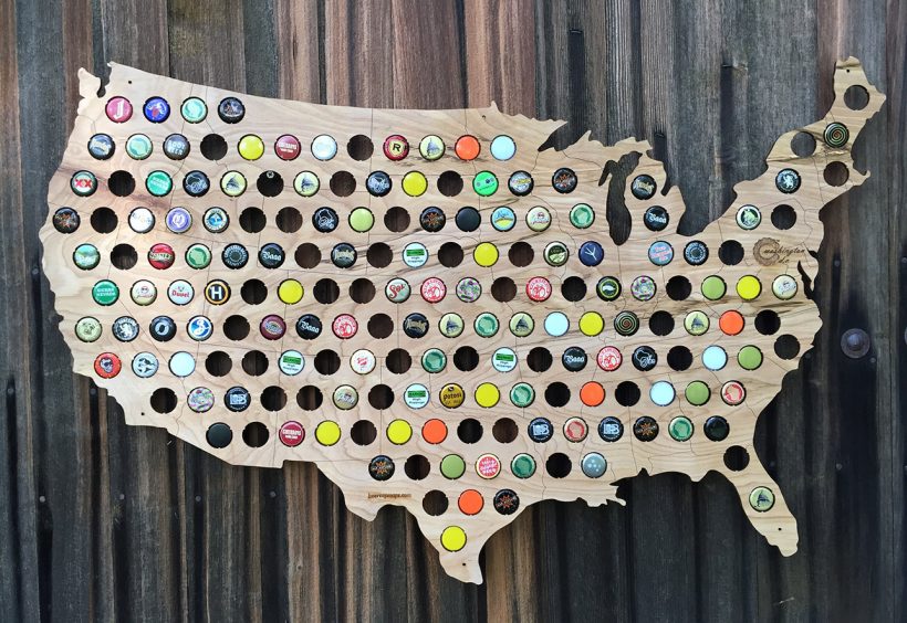 promotional gift, POS display and merchandise – custom beer cap maps, wall art